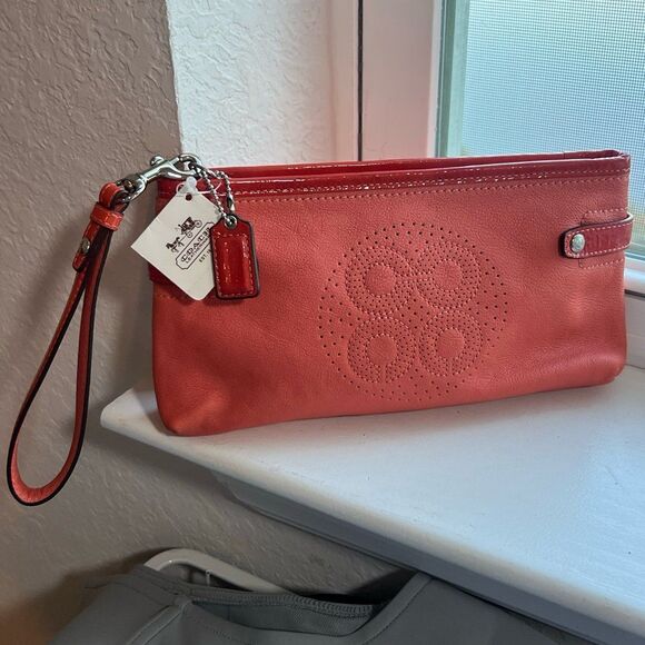 Coach Handbags - NWT! Coach A1169-45484 Audrey Large Wristlet with Retro Logo in Coral Red